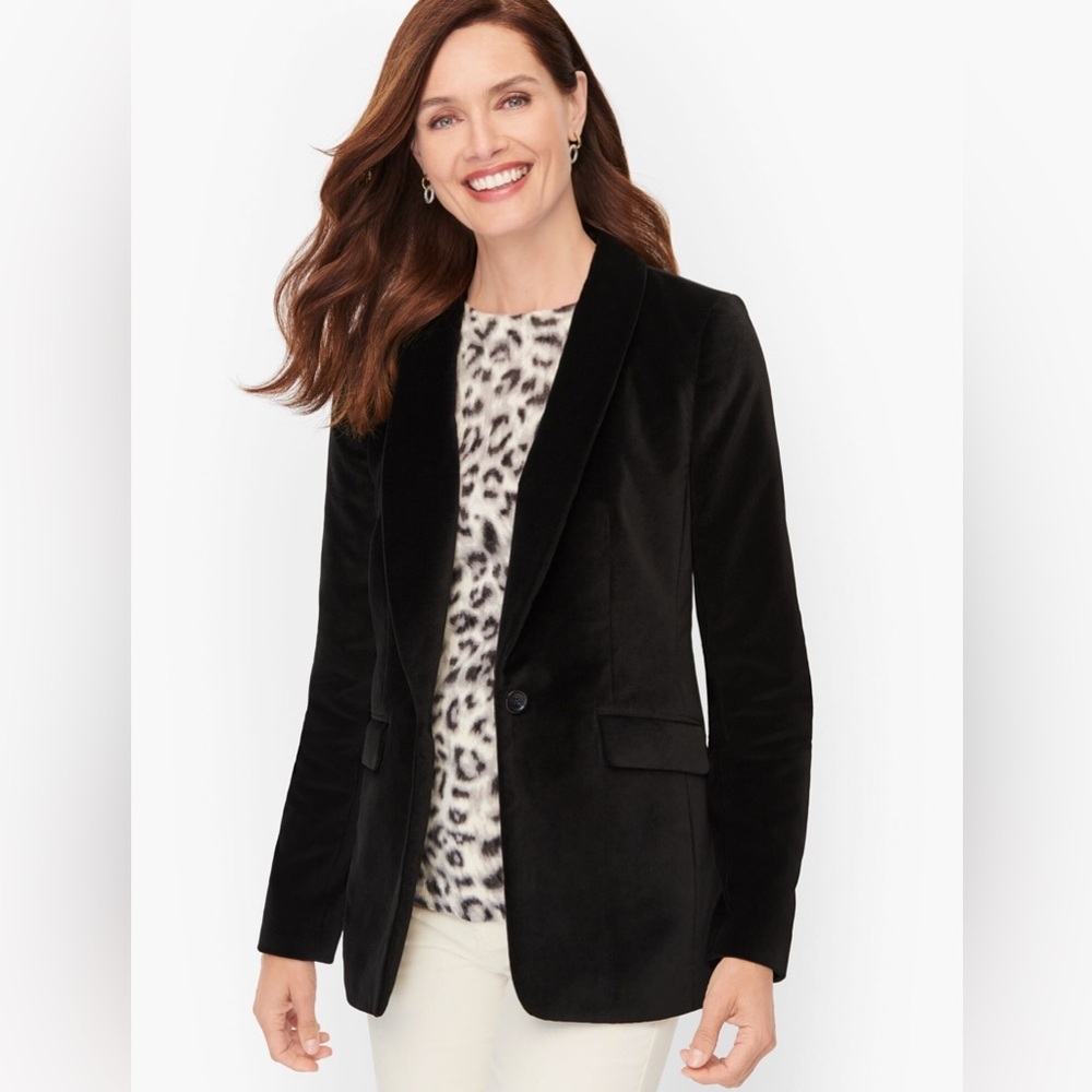 TALBOTS VELVET SHAWL‎ COLLAR BLAZER SZ 6 Black